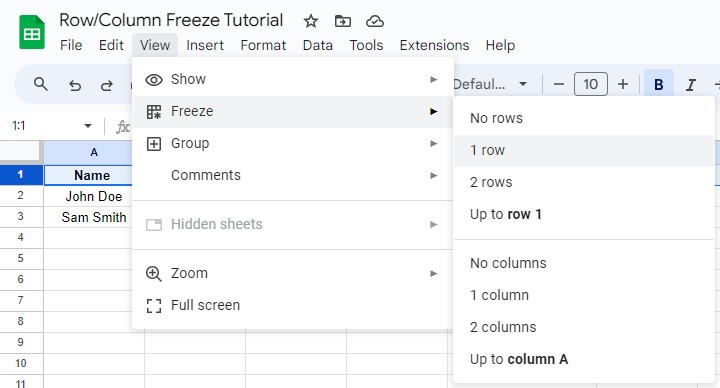 ways to freeze row or column in google sheet