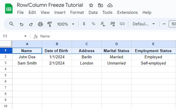 way to freeze row or column in google sheet