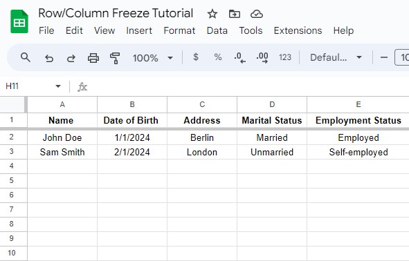 how to freeze row or column in google sheet